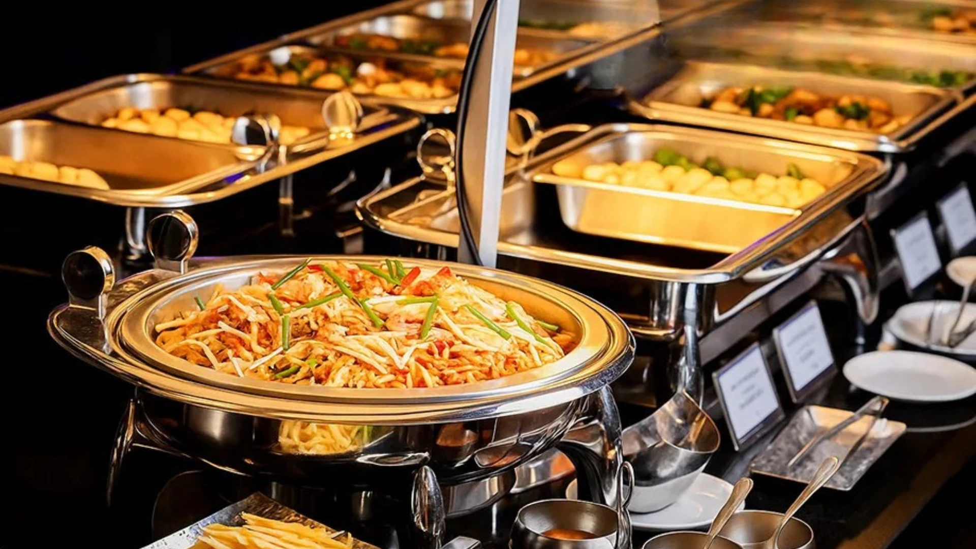 Indian buffet dinner spread on Chao Phraya Princess